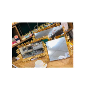 <b>Vintage</b> <b>Gold</b> <b>Mirror</b> Dessert Tray Floral Design Around <b>Mirror</b> Tray Custom Shape And Size At Affordable Price - Product Image 2