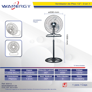 12 \ "3-in-1 ventilazione industriale ventola di raffreddamento ad aria elettrica per uso domestico Hotel uso esterno piedistallo scatola in metallo plastica