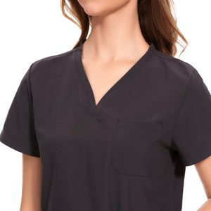 Conjuntos de uniformes médicos tejidos mujeres Trabajo moda Jogger verano Hospital uniformes conjuntos, cuello alto, manga corta - Product Image 4