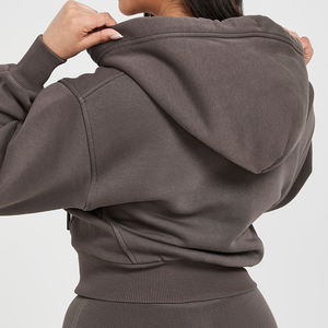 Custom Logo Long Sleeve <b>Crop</b> <b>Top</b> Hoodie Women Embroidery Blank Fleece Wholesale Thick Casual Cotton Cropped Zip up Hoodie Women - Product Image 3