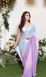 Bollywood Designer Shaded Georgette Saree avec Heavy Crush Sequence Work Blouse Festival Outfit Fabriqué à partir de soie - Product Image 4