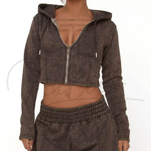 Women's Summer Formal Fitness <b>Short</b> <b>Sleeve</b> Crew Neck Crop Top <b>Hoodie</b> Eco-Friendly Custom Acid Wash - Product Image 5