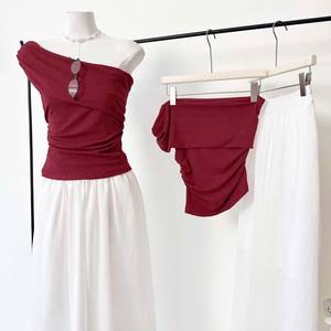 Custom Summer One Shoulder Top and Lightweight <b>Long</b> Skirt Matching Set - Product Image 3