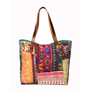 Pugmark de alta calidad, bolso de hombro tipo bandolera Kantha para mujer, diseño abierto informal, dos asas, forro de algodón, elegante bolso de noche - Product Image 3