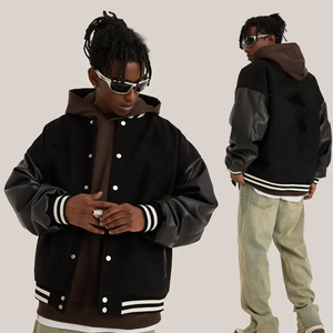 Chaquetas universitarias de hombre de talla grande de béisbol lisas con mangas de piel auténtica parcheadas con bordado de chenilla elegante personalizado al por mayor - Product Image 1