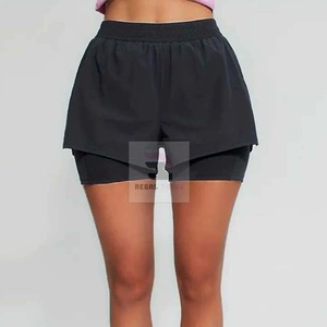 Double Layer Sport Shorts High Waist <b>Elastic</b> Quick Dry Solid Color Shorts Knitted 100% Spandex Polyester Tight Shorts Unisex - Product Image 2