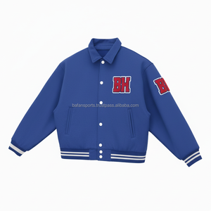 Chaqueta universitaria de mezcla de lana Premium 450 GSM azul real logotipo personalizado bordado botón a presión ropa de calle chaquetas universitarias para mujer - Product Image 4