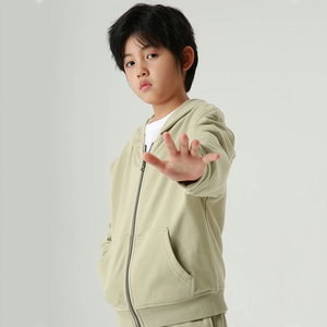 OEM de alta calidad niños invierno cremallera pulóver Sudadera con capucha bolsillo Casual Color sólido 100% algodón tejido de punto liso teñido personalizado - Product Image 2
