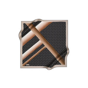 Black Beige Polyester Twill Square Scarf with Monogram Pattern - Product Image 1