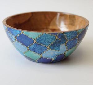 Ensaladera de madera esmaltada impresa multicolor de alta demanda, vajilla de alta calidad, mesa decorativa, cuenco impreso de madera - Product Image 3