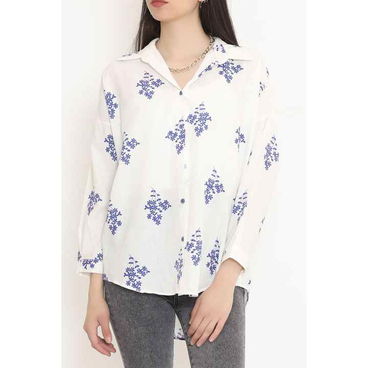 Floral Patterned Shirt White-Blue - 16509.1775.