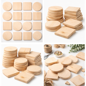 Bases de Madera de Pino Sin Terminar al por Mayor, Redondas y Cuadradas, Piezas de Madera Natural en Bruto para Manualidades, Decoración del Hogar y Pintura - Product Image 2