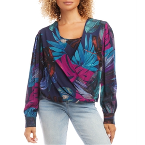 Top drappeggiato Karen Kane con chiffon stampato multicolore - Product Image 4