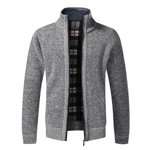 Top qualité automne hiver nouveau hommes veste Slim Fit col montant veste à glissière hommes solide coton épais chaud pull - Product Image 1