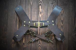 Bretelles en cuir marron pour adultes détail bretelles bouclées et anneaux toriques MHS-0040 d'accessoires de harnais unisexe - Product Image 5