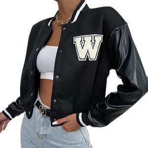 Chaqueta Universitaria Corta Personalizada para Mujer con Manga de Cuero - Product Image 6