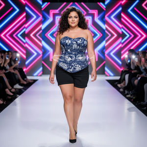 Corset rétro bleu marine imprimé bateau et boussole pour femme, idéal pour le modelage de la taille et le style maritime - Product Image 4