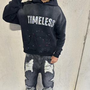 Vintage Acid Washed 100% Coton Polaire Hommes Sweat À Capuche Surdimensionné Drop Shoulder Streetwear Style Hoodie Hommes Lourds Vintage - Product Image 4