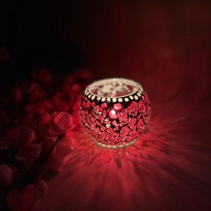 Porte-bougie en mosaïque de verre fait main, décoration turque, centre de table pour bougie chauffe-plat par Craft Exim - Product Image 1