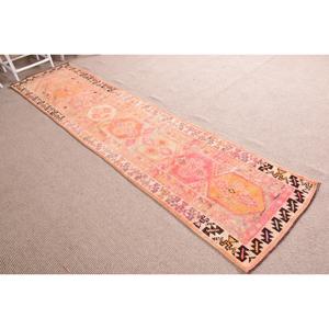 Vintage Turkish Herki <b>Rug</b> 2.5x10.8 ft, Orange <b>Runner</b> Solid Wool <b>Rug</b> - Product Image 3