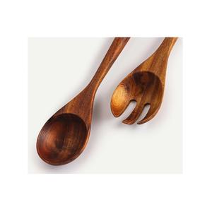 Vente flash : service à salade en bois, bois de manguier poli émaillé, avec plateau rond assorti - Product Image 1