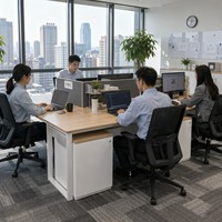 Poste de travail modulaire moderne et robuste pour 4 personnes avec armoires – Mobilier commercial pour personnel – Sans LED – Vente en gros