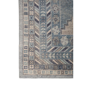 Tapis en laine noué à la main Erbe grande surface bleu PKWL-7010 motif géométrique losange pour la maison, le salon, le couloir, design rectangulaire pour adolescents - Product Image 4