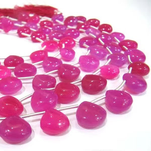 Cuentas de piedra en forma de corazón de Calcedonia natural rosa fuerte 11-12mm hebras lisas de 8 pulgadas de largo - Product Image 1