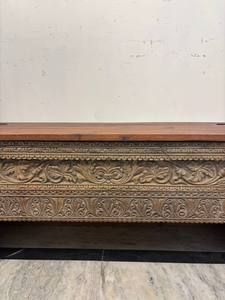 Table basse en bois massif artisanale Console traditionnelle Décoration pour salon Chambre Style ferme Table basse en bois sculpté - Product Image 6