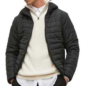 Wholesale <b>Men's</b> Nylon Black Hooded Plus Size Custom Logo OEM <b>Men</b> Fashion Black Puffer <b>Jackets</b> - Product Image 5