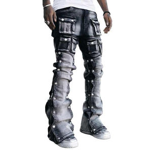 Distressed Denim <b>Trousers</b> for Men Comfortable Durable for Casual Wear Outdoor Adventures Fashionable Straight Cut Mid Waist - Product Image 1