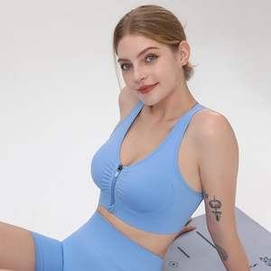 Women's Eco-Friendly Zip Front Sports <b>Bras</b> Wireless Padded <b>Racerback</b> Medium Support Athletic <b>Bras</b> for Yoga Solid Breathable - Product Image 5