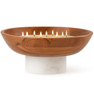 Bol à bougie minimaliste blanc à 5 mèches avec bordure en bois Cire parfumée de luxe pour la décoration intérieure Idées cadeaux de Noël modernes - Product Image 2