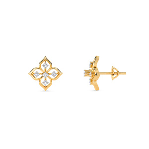 14K Yellow Gold Floral And Elegant Leaf Petal Design <b>Stud</b> <b>Earrings</b> with Lab Grown Diamonds - Product Image 2