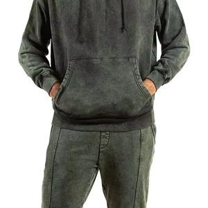 Conjunto Deportivo de Felpa con Lavado Ácido y Logotipo Personalizado, 100% Algodón, Pantalones Deportivos Acampanados y Sudadera con Capucha para Hombre, Ropa Deportiva Urbana - Product Image 4