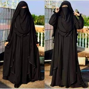Double Abaya Modest Traditional <b>Islamic</b> Arabic Attire Two Piece Set Chiffon High Collar <b>Printed</b> Button Natural ODM Customizable - Product Image 5