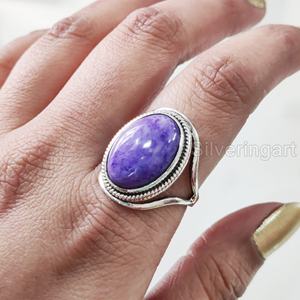 Women's Ring Natural Charoite Gemstone Birthstone Designer Band Anniversary <b>Valentine</b> Statement Jewelry 925 Sterling Silver Ring - Product Image 3