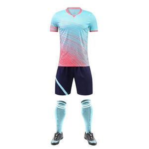 Custom <b>Light</b> Blue Pink Men's Adult Soccer Uniform Set Gradient Jersey Shorts Socks Quick Dry Breathable OEM - Product Image 1