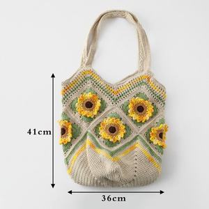 Crochet <b>Sweet</b> Hand-woven Two-strap Teddy Sunflower Portable Magnetic Closure Vegetable Basket Handmade Cotton Lining <b>Bag</b> - Product Image 4