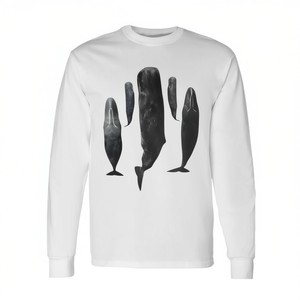 T-shirt a maniche lunghe con balene e creature marine: Balene Spermatiche che dormono nell'oceano, ideale per la promozione - Product Image 2
