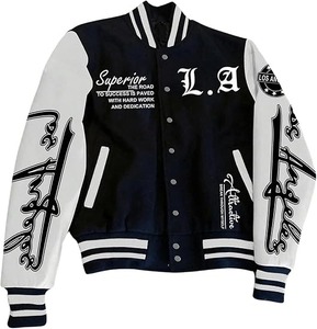 Veste de baseball décontractée pour hommes, manches longues, style universitaire, tissu en toile imprimé graphique avec lettres en blocs de couleurs - Product Image 1