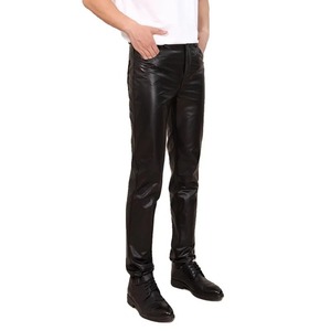 Pantalones de motociclista de cuero genuino de vaca de otoño para hombre, moda Punk, ropa de calle ajustada informal, pantalón lápiz negro a prueba de viento - Product Image 1