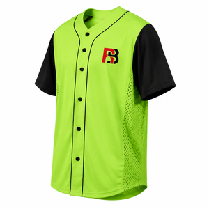 Maillot de baseball surdimensionné vert néon personnalisé - T-shirt streetwear léger en maille polyester pour homme - Product Image 3