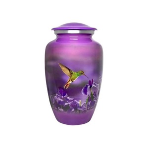 Urne funéraire en aluminium de haute qualité Cendres humaines et animales Fournitures funéraires Finition noire avec urne papillon bleu - Product Image 2