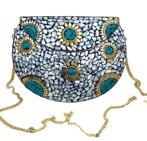 AIVELABLE, bolso de mano de Metal con mosaico hecho a mano para mujer, diseño étnico, patrón de piedra, billetera de noche y bolso de mano a bajo precio - Product Image 1