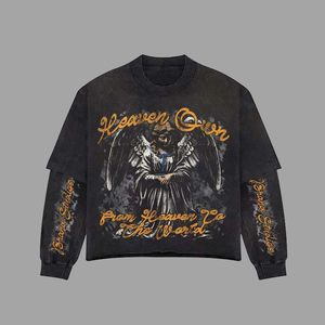 เสื้อสเวตเชิ้ตทรงบ็อกซี่ลายกราฟิกพิมพ์ลายแบบแอซิดวอชคุณภาพสูงสำหรับผู้ชาย เสื้อยืดแขนยาวสองชั้นทรงโอเวอร์ไซส์ - Product Image 3