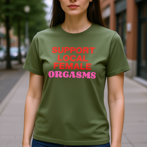 Camiseta Unisex de Algodón con Cuello Redondo y Manga Corta con Serigrafía: Apoya los Orgasmos Femeninos Locales - Product Image 3