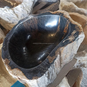 Fregadero de lavabo de piedra de madera petrificada hecho a mano rústico para decoración de baño Premium Hotel & Villa - Product Image 4