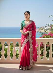 Sari de Seda Chifón Suave Premium para Mujer, con Pallu, Bordado Completo, Borde Butta, Mono Banglory, Trabajo de Bordado Pesado - Product Image 5