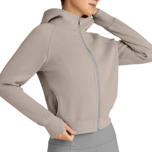 Produit chaud, streetwear décontracté, épaules tombantes, respirant, respectueux de l'environnement, sweat-shirts à capuche en tricot, sweat-shirts à capuche courts pour femmes - Product Image 4